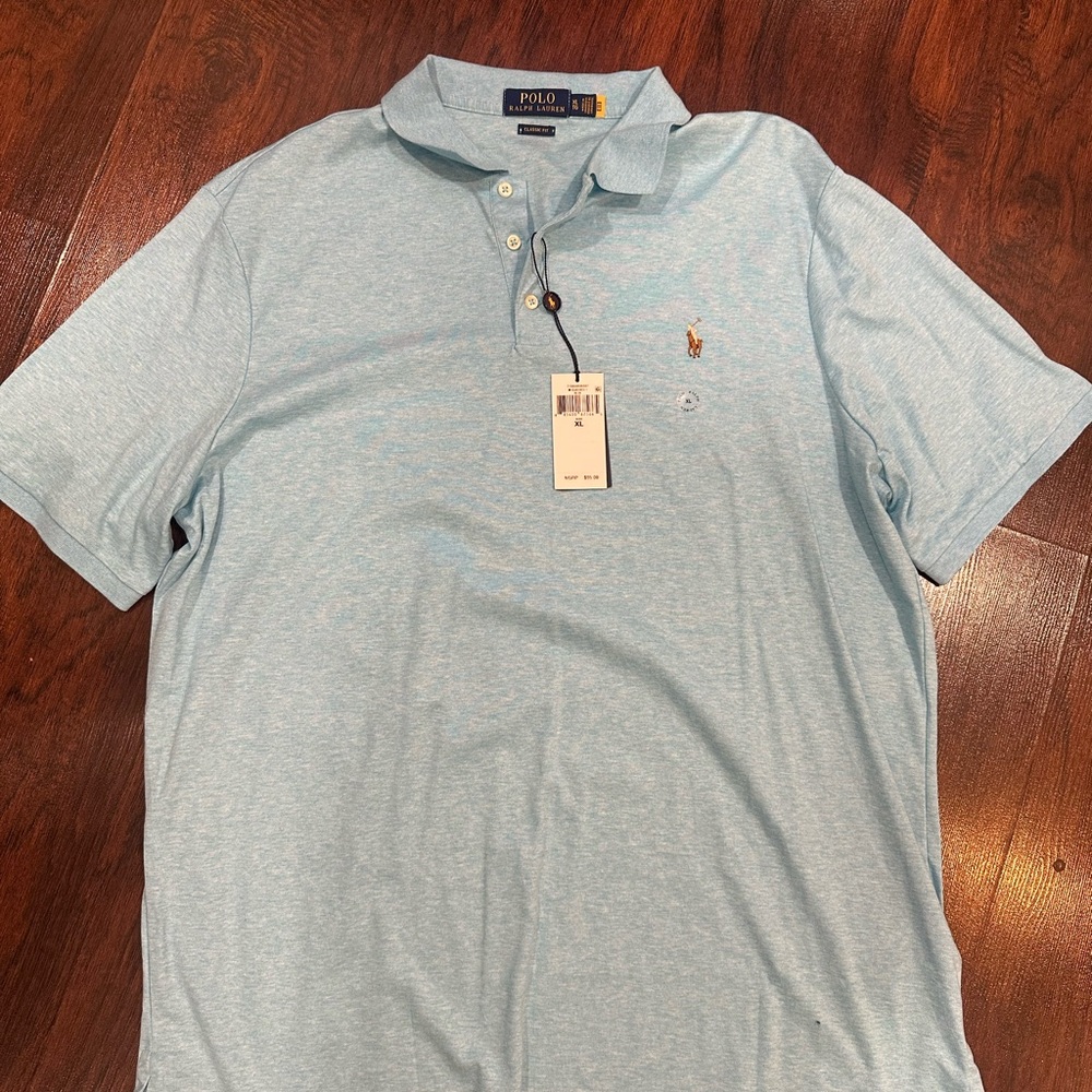 Ralph Lauren Polo Shirt in Heathered Light Blue with Embroidered Pony
